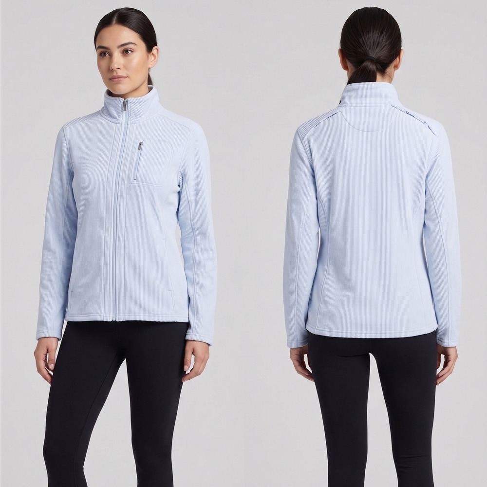 Andrew Marc Womens Baby Blue Ribbed Mock Neck Zip Jacket XXL